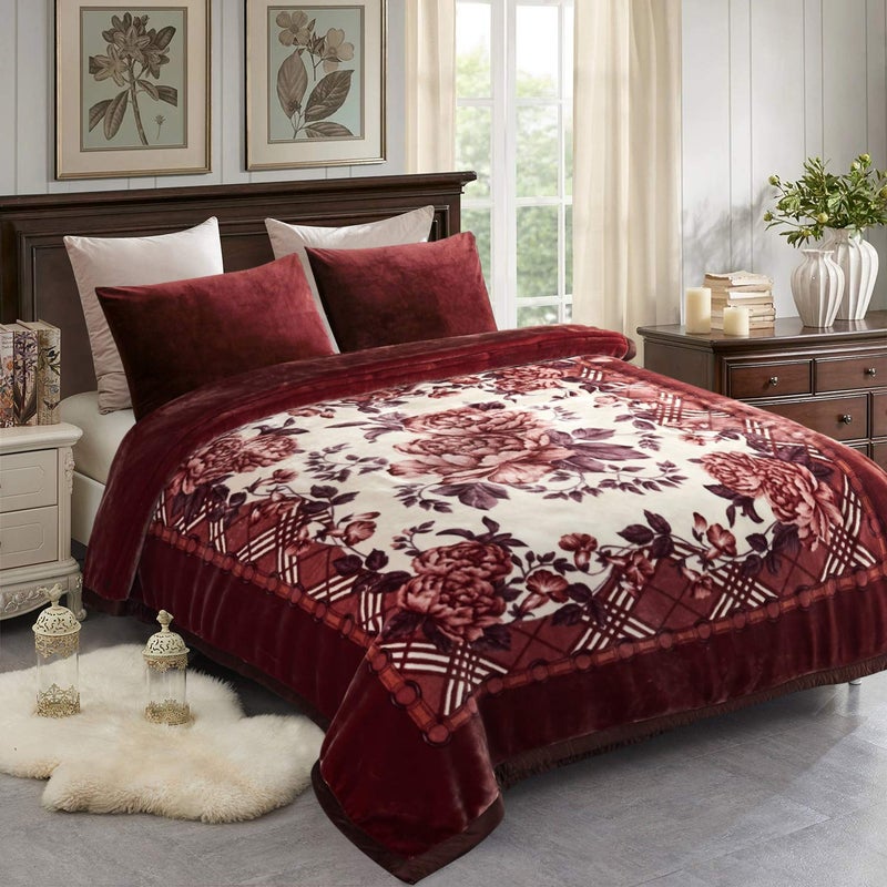 JML بطانية فليس بحجم كينغ لفصل الشتاء، 87"x94"، 10.5 باوند، بطانية راشيل كورية ثقيلة، فاخرة، ناعمة، سميكة، دافئة، مزدوجة الطبقات، طباعة A&B مع نمط بارز فاخر، بنفسجي داكن مزهر - Image 2